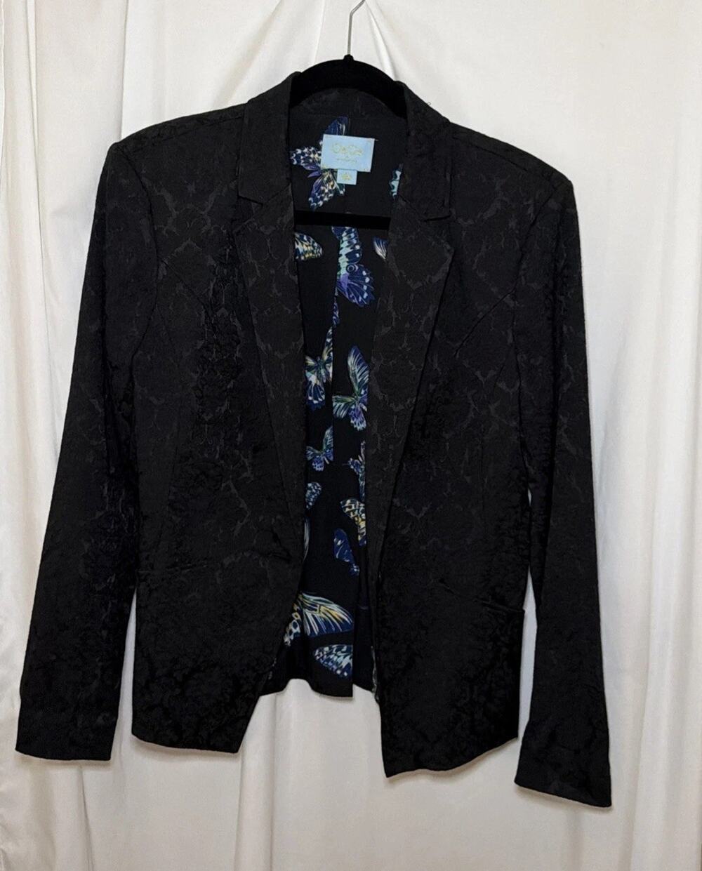 CeCe Open Front Blazer Black Texture With Butterfly Lining Size 12